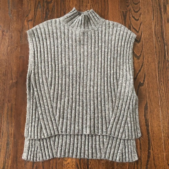 a new day Sweaters - a new day Women’s OSFM Heathered Medium Gray Ribbed Collared Sweater Poncho